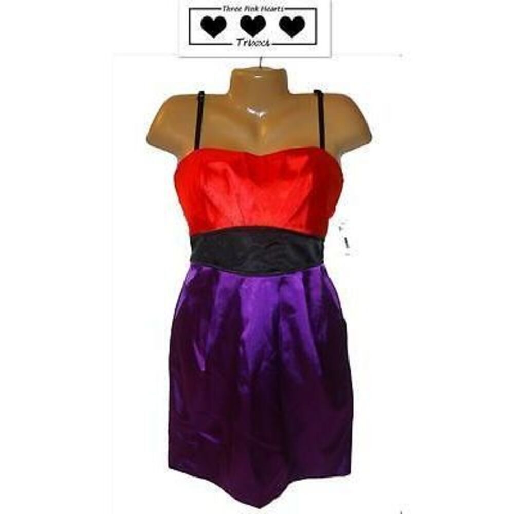NWT Vintage Y2K TRIXXI strapless orange purple cocktail evening Satin mini dress